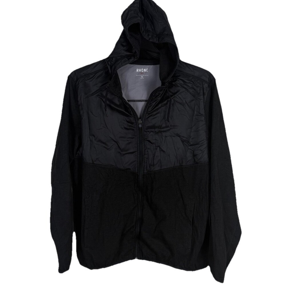 Rhone Tech‎ Terry Full Zip Jacket Mens XL Black Commuter Active Hooded Hybrid
